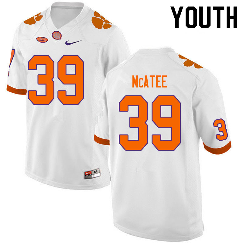 Youth #39 Bubba McAtee Clemson Tigers College Football Jerseys Sale-White - Click Image to Close